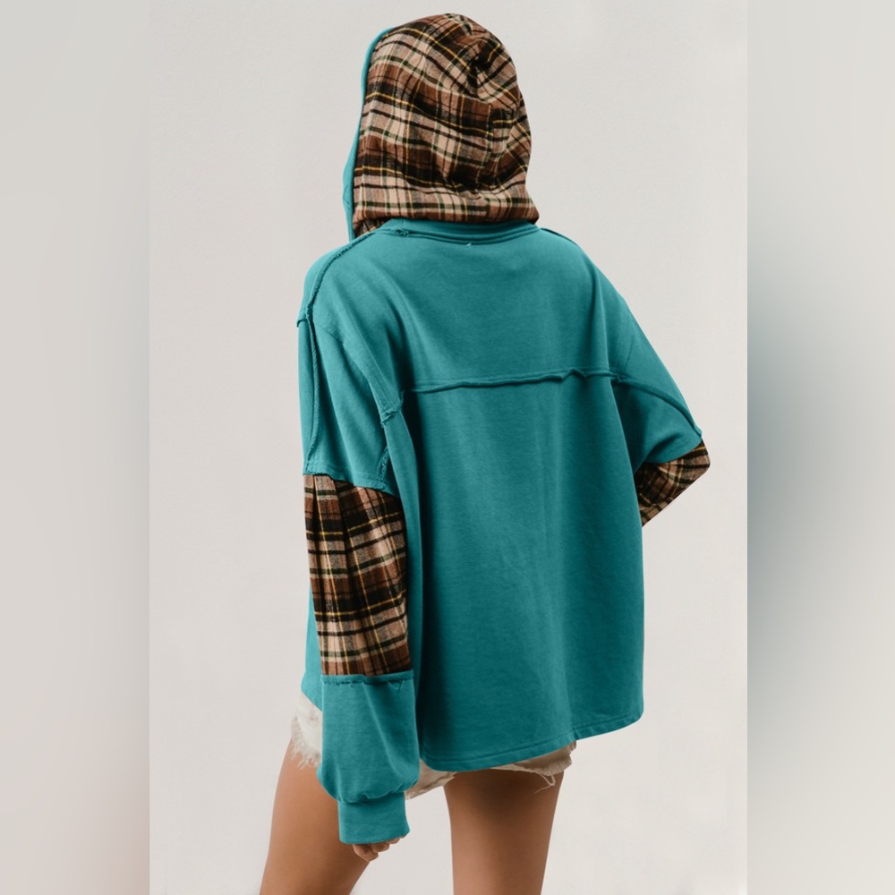 Double Take Drawstring Plaid Star Patch Long Slee… - image 2